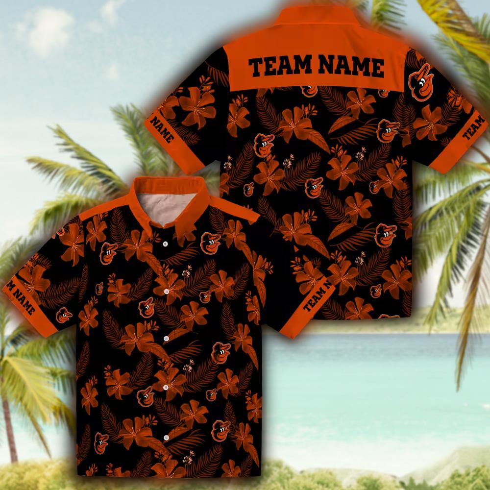 Baltimore Orioles Botanical Print Black Hawaiian Shirt Custom Design Baltimore Orioles Botanical Print Black Hawaiian Shirt Custom Design
