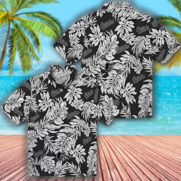 Baltimore Orioles Hawaiian Shirt Black Monstera Leaf Design 3