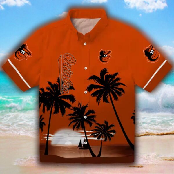 Baltimore Orioles Hawaiian Shirt Orange Black Beach Sunset Design 1