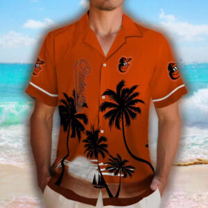 Baltimore Orioles Hawaiian Shirt Orange Black Beach Sunset Design 2