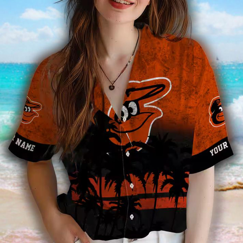Baltimore Orioles Hawaiian Shirt Orange Black Sunset Design Personalized Baltimore Orioles Hawaiian Shirt Orange Black Sunset Design Personalized