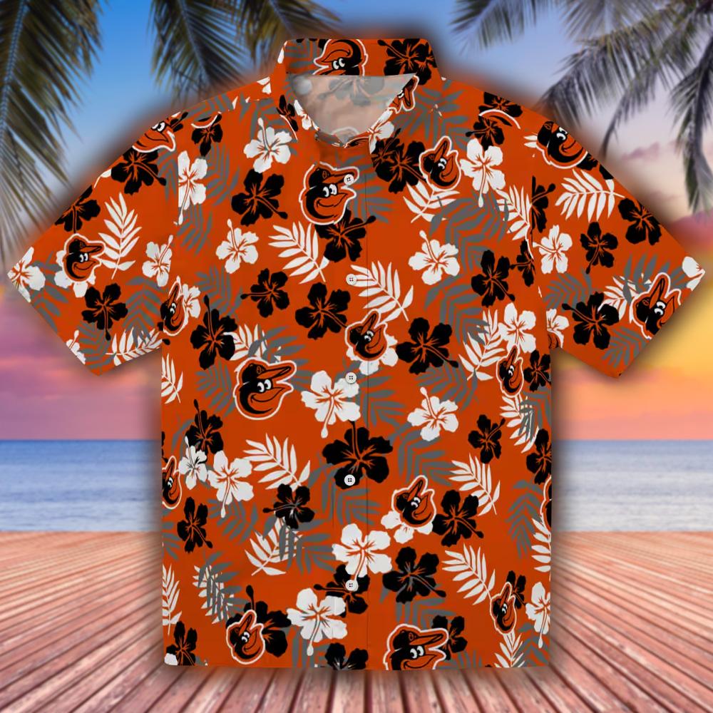 Baltimore Orioles Hawaiian Shirt Orange Tropical Floral Design Baltimore Orioles Hawaiian Shirt Orange Tropical Floral Design