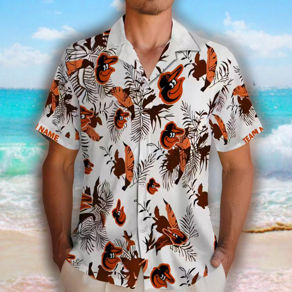 Baltimore Orioles Hawaiian Shirt Orange White Botanical Design Baltimore Orioles Hawaiian Shirt Orange White Botanical Design