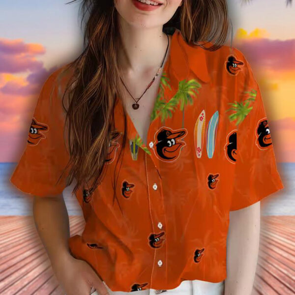 Baltimore Orioles Hawaiian Shirt Surfboard Palm Orange Design 4
