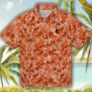 Baltimore Orioles Orange Hawaiian Shirt with Leafy Pattern 1