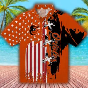 Baltimore Orioles Orange Hawaiian Shirt with Stitched Flag Design 1