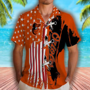 Baltimore Orioles Orange Hawaiian Shirt with Stitched Flag Design 2