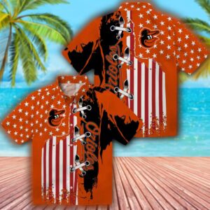Baltimore Orioles Orange Hawaiian Shirt with Stitched Flag Design 3