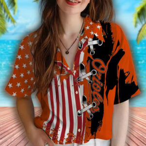 Baltimore Orioles Orange Hawaiian Shirt with Stitched Flag Design 4