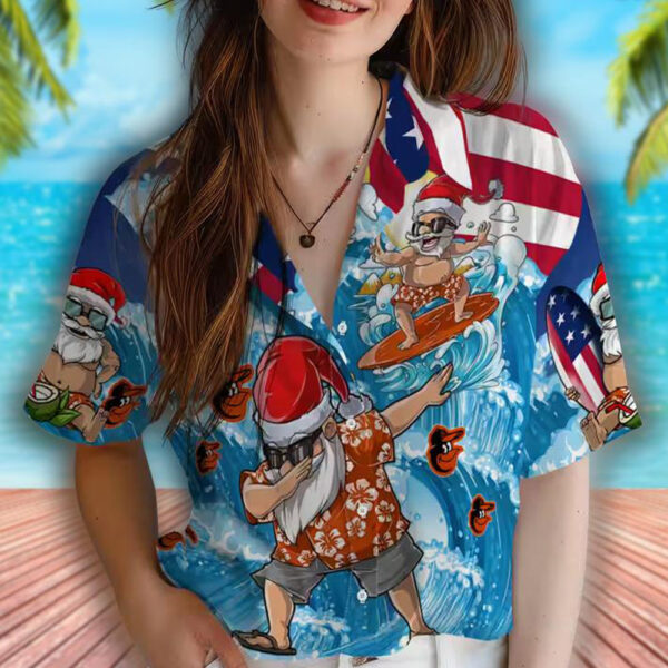 Baltimore Orioles Surfing Santa Hawaiian Shirt Blue 4