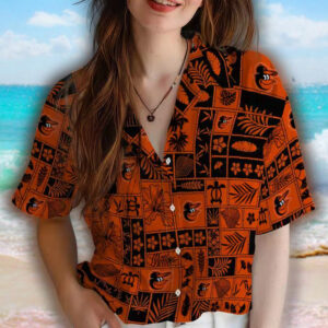 Baltimore Orioles Tropical Hawaiian Shirt Orange Black Patchwork Design 4