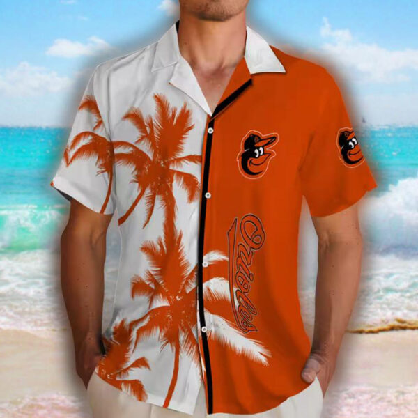 Hawaiian Shirt Baltimore Orioles Orange White Palm Trees Design 2