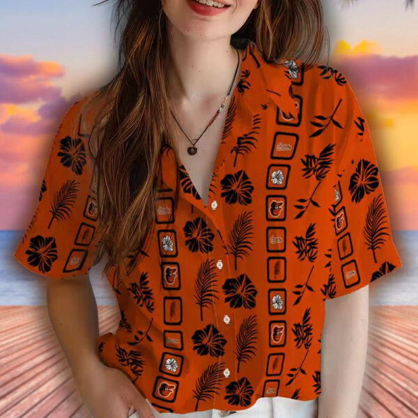 Orange Hawaiian Shirt Baltimore Orioles Floral Design Framed 4