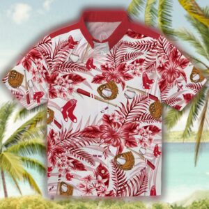 Boston Red Sox Floral Hawaiian Baseball Shirt Red White Design 1