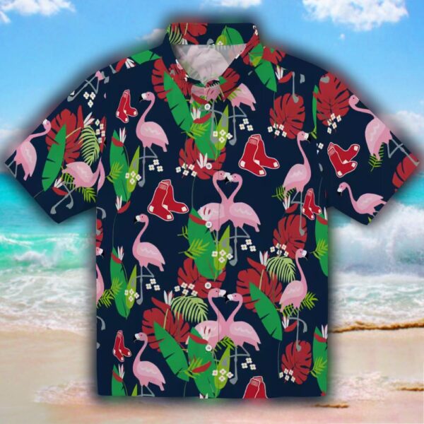 Boston Red Sox Hawaiian Shirt Flamingo Foliage Red Green Design 1