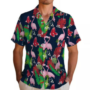 Boston Red Sox Hawaiian Shirt Flamingo Foliage Red Green Design 2