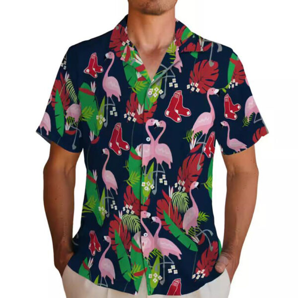 Boston Red Sox Hawaiian Shirt Flamingo Foliage Red Green Design 2