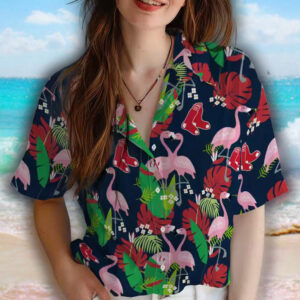 Boston Red Sox Hawaiian Shirt Flamingo Foliage Red Green Design 4