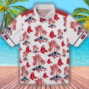 Boston Red Sox Hawaiian Shirt Palm Island Print Red White 1
