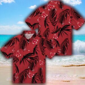 Boston Red Sox Hawaiian Shirt Palm Leaf Red Baseball Fan Apparel 3