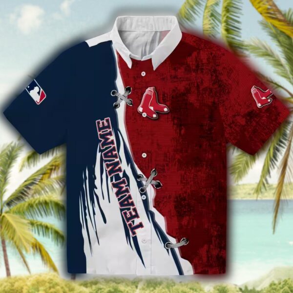 Boston Red Sox Hawaiian Shirt Red White Edgy Streaks Design 1