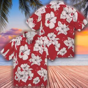 Boston Red Sox Hawaiian Shirt Red White Hibiscus Blooms Design 3