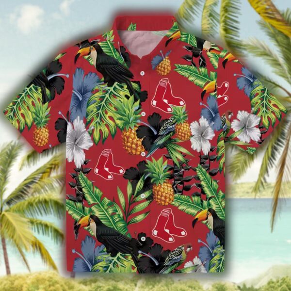 Boston Red Sox Hawaiian Shirt Toucan Hibiscus Pineapple Red Green 1