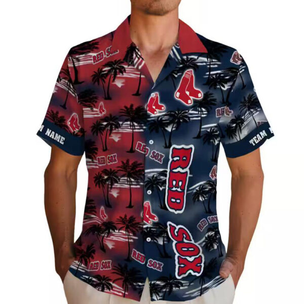 Boston Red Sox Hawaiian Shirt with Palm Silhouettes Design 2
