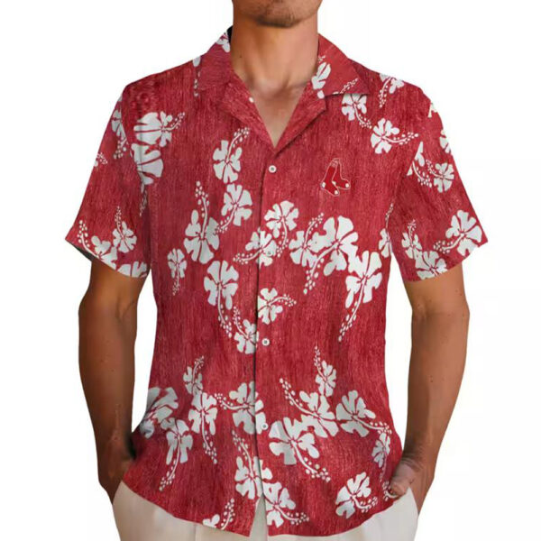 Boston Red Sox Hibiscus Clusters Red Hawaiian Shirt 2