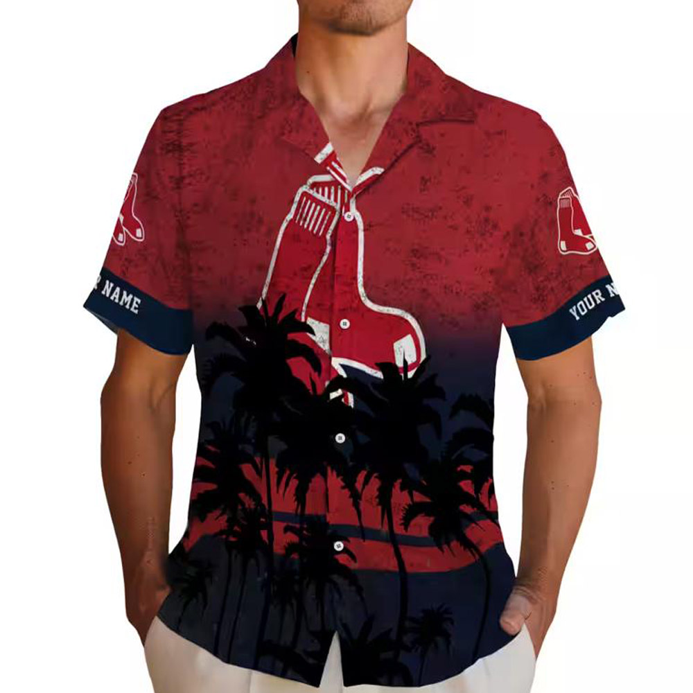 Boston Red Sox Sunset Hawaiian Shirt Personalized Red Black Design Boston Red Sox Sunset Hawaiian Shirt Personalized Red Black Design