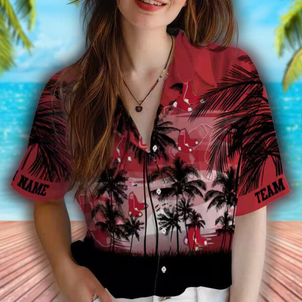 Boston Red Sox Sunset Hawaiian Shirt Red Black Design 4