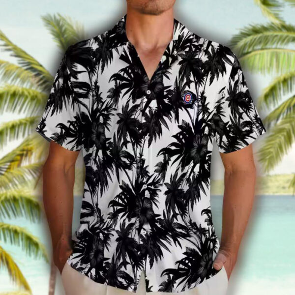 Chicago Cubs Black White Palm Hawaiian Shirt 2