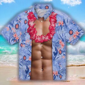 Chicago Cubs Blue Hawaiian Shirt with Chest Illusion Design 1