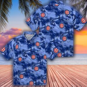 Chicago Cubs Blue Hawaiian Shirt with Coastal Palms Design 3
