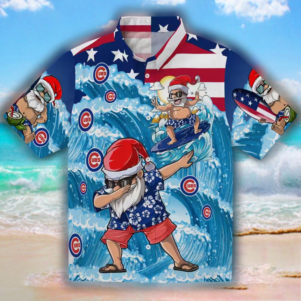 Chicago Cubs Blue Hawaiian Surfing Santa Shirt for Fans Chicago Cubs Blue Hawaiian Surfing Santa Shirt for Fans