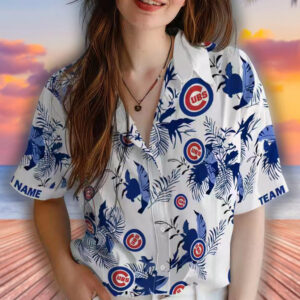Chicago Cubs Botanical Hawaiian Shirt Blue White Personalized Design 4