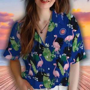 Chicago Cubs Hawaiian Shirt Blue Flamingo Leaf Design 4