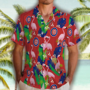 Chicago Cubs Hawaiian Shirt Blue Green Flamingo Foliage Design 2