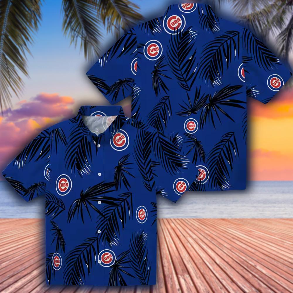 Chicago Cubs Hawaiian Shirt Blue Palm Leaf Design Chicago Cubs Hawaiian Shirt Blue Palm Leaf Design