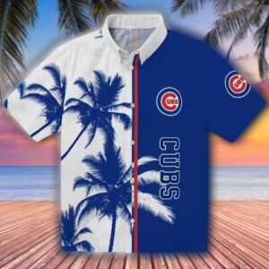 Chicago Cubs Hawaiian Shirt Blue White Palm Trees Design 1
