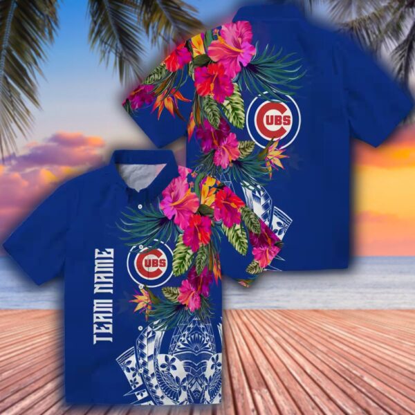 Chicago Cubs Hawaiian Shirt Floral Polynesian Blue Design 3