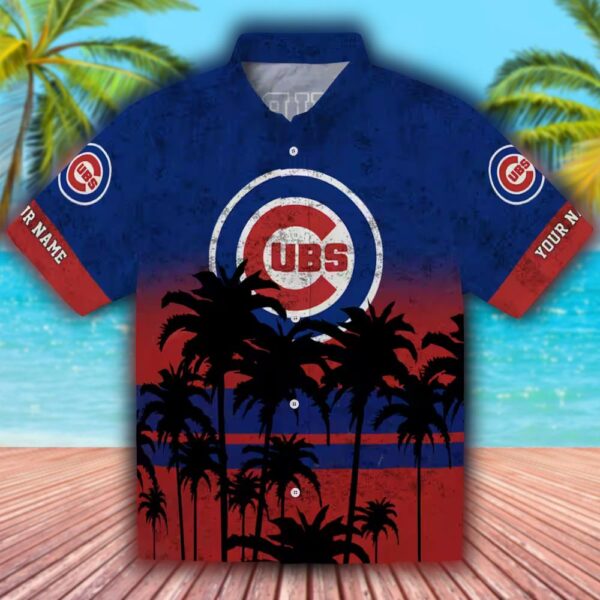 Chicago Cubs Hawaiian Shirt Sunset Pattern Blue Black Design 1