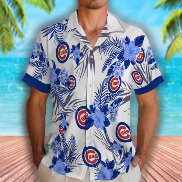 Chicago Cubs Patriotic Hibiscus Hawaiian Shirt Blue White Design 2