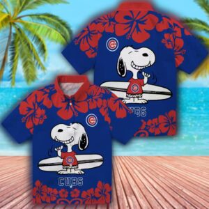 Chicago Cubs Snoopy Surf Hawaiian Shirt Blue White 3