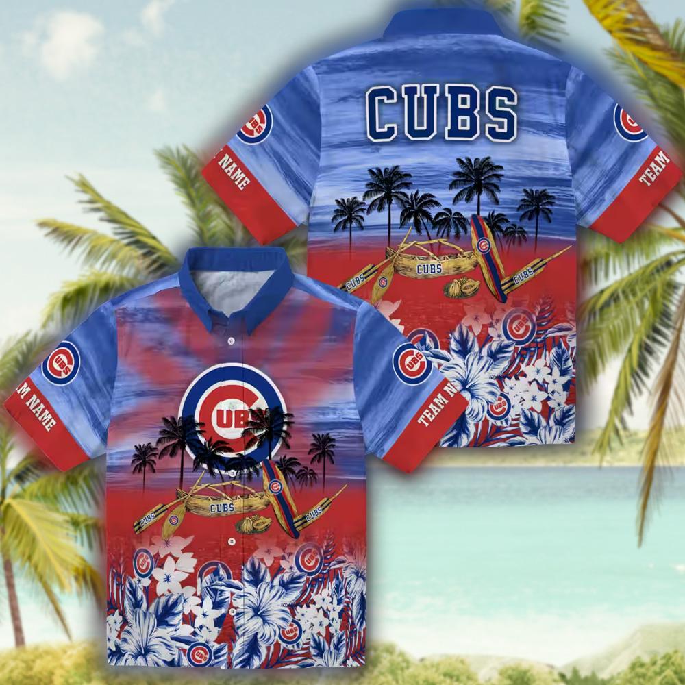 Chicago Cubs Tropical Blue Hawaiian Shirt Custom Canoe Design Chicago Cubs Tropical Blue Hawaiian Shirt Custom Canoe Design