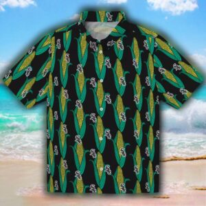 Chicago White Sox Hawaiian Shirt Black Green Corn Motif Design 1