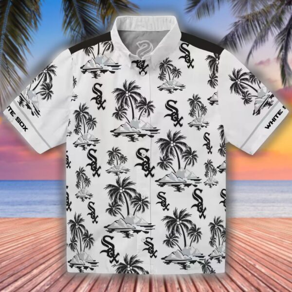 Chicago White Sox Hawaiian Shirt Black White Palm Island Print 1