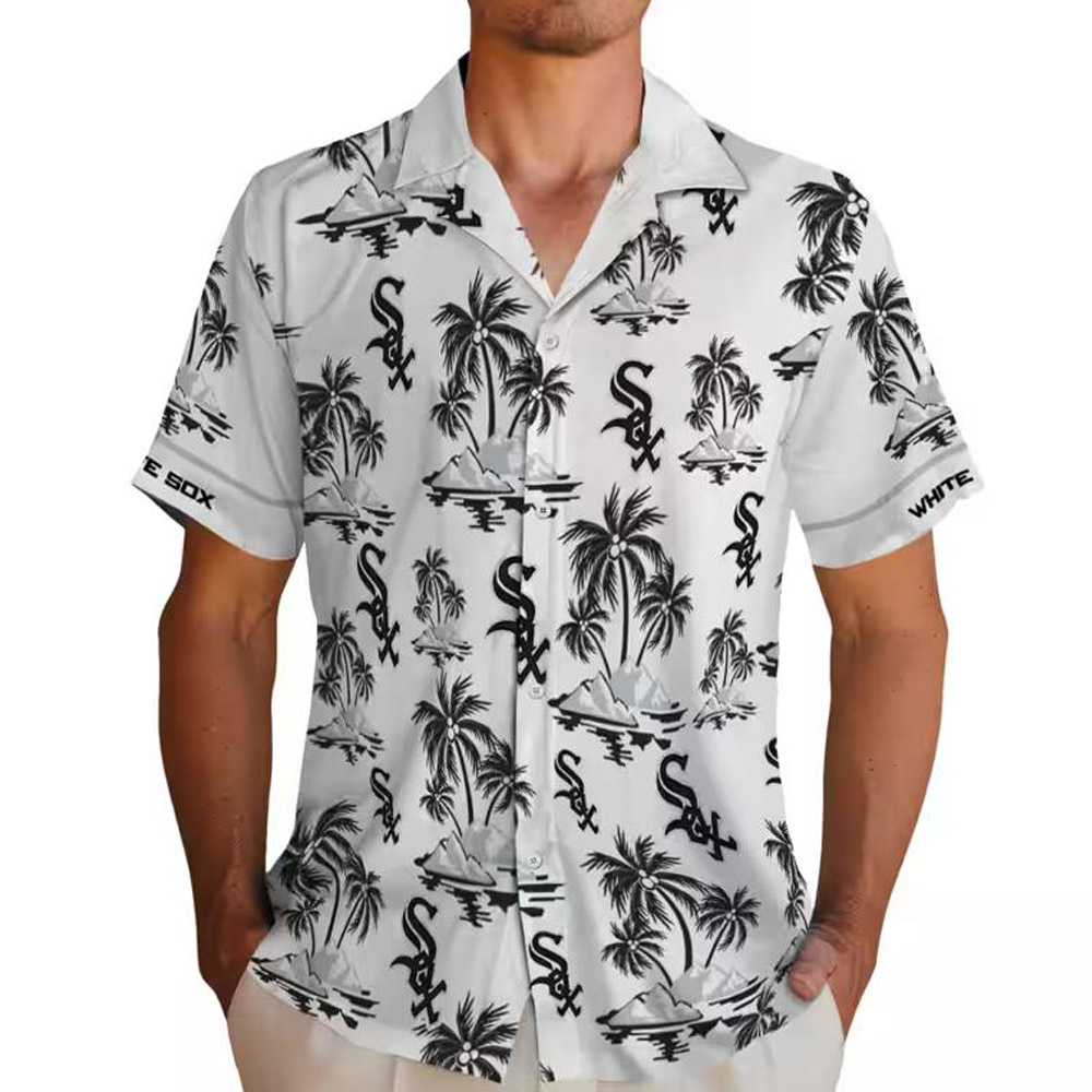 Chicago White Sox Hawaiian Shirt Black White Palm Island Print Chicago White Sox Hawaiian Shirt Black White Palm Island Print