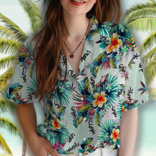 Chicago White Sox Hawaiian Shirt Tropical Foliage Green Design 4