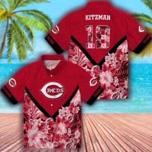 Cincinnati Reds Floral Chevron Red Hawaiian Shirt Personalized Design 3